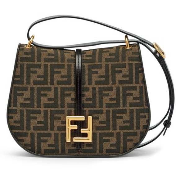 $3K BRAND NEW FENDI C'MON MEDIUM FF BROWN JACQUARD LEATHER BAG - Picture 4 of 16